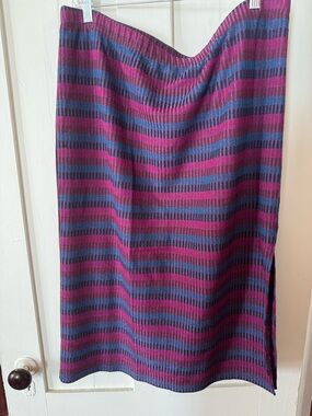 Time and Tru Striped Midi Skirt in Magenta and Blue